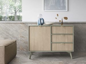 Miniaturka 8 - Komoda z trzema szufladami i szafką w naturalnym wybarwieniu drewna