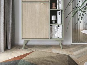 Miniaturka 3 - Jasny regał do salonu z podziałem zamkniętym i otwartym