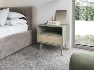 Miniaturka 3 - Zielona szafka nocna z drewnianą podstawą i szufladą