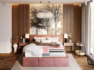 Miniaturka 1 - Stylowe łóżko w kolorze pudrowego różu z materacem sprężynowym