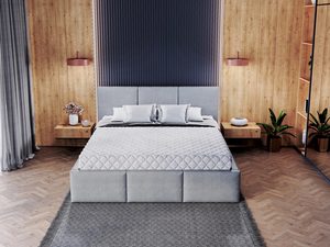 Miniaturka 3 - Szare łóżko kontynentalne w nowoczesnej sypialni z pionowym zagłówkiem