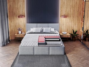 Miniaturka 4 - Nowoczesne łóżko z materacem i zagłówkiem w drewnianej aranżacji