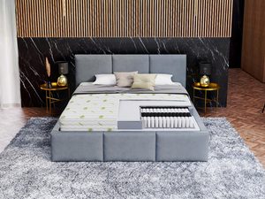 Miniaturka 3 - Szare łóżko kontynentalne z materacem ortopedycznym