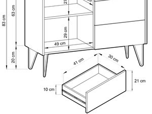 Miniaturka 5 - Schemat techniczny komody z wysuwaną szufladą i szafką