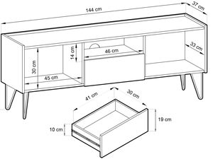 Miniaturka 5 - Rysunek techniczny stolika z szufladą i wymiarami