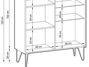 Miniaturka 5 - Rysunek techniczny witryny z wymiarami i układem półek