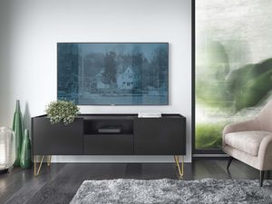 Miniaturka 3 - Czarna szafka RTV z zaokrąglonymi bokami i złotymi nogami