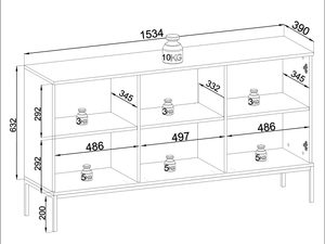 Miniaturka 8 - Rysunek wymiarowy nowoczesnej komody RTV z systemem szuflad