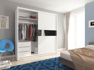 Miniaturka 4 - Nowoczesna szafa z przesuwnymi drzwiami i półkami, styl minimalistyczny