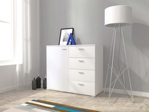 Miniaturka 2 - Biała komoda z czterema szufladami, styl minimalistyczny