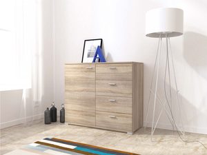 Miniaturka 6 - Nowoczesna komoda z drewnianymi panelami i szufladami, styl minimalistyczny