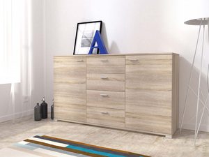 Miniaturka 6 - Jasna komoda z szufladami i drewnianymi panelami, styl minimalistyczny