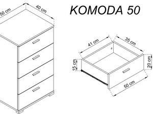 Miniaturka 6 - Rysunek techniczny komody z czteroma szufladami i prostym designem wymiary techniczne