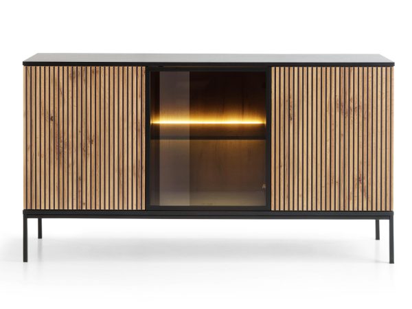 Nowoczesna komoda z podświetleniem i dębowymi frontami