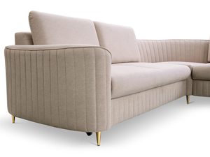 Miniaturka 2 - Beżowy narożnik modułowy z wysokim oparciem i złotymi nóżkami