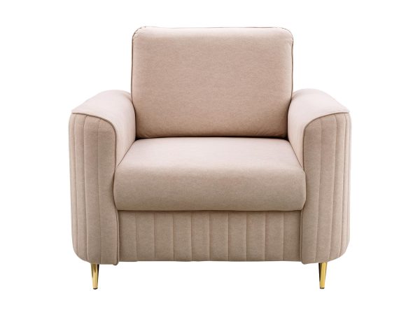 Beżowy fotel tapicerowany z pionowym przeszyciem w stylu nowoczesnym