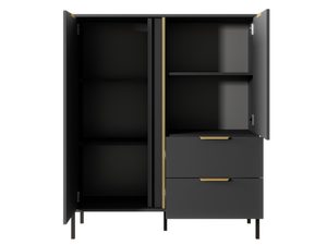 Miniaturka 3 - Wysoka komoda z otwartymi szafkami i elementami złotymi