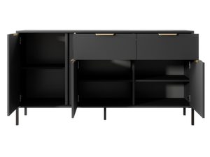 Miniaturka 3 - Czarna komoda z otwartymi półkami i złotymi uchwytami, styl minimalistyczny