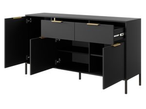 Miniaturka 4 - Czarna komoda z otwartymi półkami i złotymi uchwytami, styl minimalistyczny