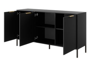 Miniaturka 4 - Czarna komoda z otwartymi półkami i złotymi uchwytami, nowoczesny design