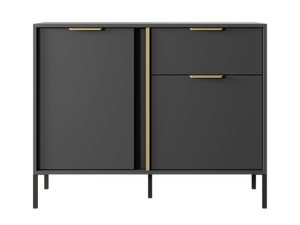 Miniaturka 1 - Czarna komoda z złotymi uchwytami, styl minimalistyczny