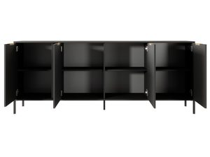 Miniaturka 3 - Czarna komoda z otwartymi półkami i złotymi uchwytami, nowoczesny styl
