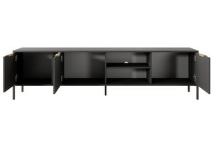 Miniaturka 2 - Czarna szafka RTV z otwartymi półkami i złotymi uchwytami, nowoczesny design