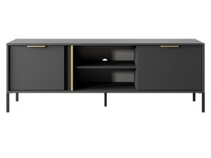 Miniaturka 1 - Czarna szafka RTV z metalowymi nogami i złotymi uchwytami, styl nowoczesny