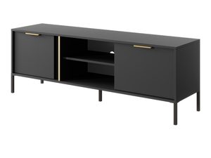 Miniaturka 3 - Czarna szafka RTV z złotymi uchwytami, nowoczesny design