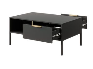 Miniaturka 4 - Nowoczesny stolik kawowy z czarnym blatem i złotymi uchwytami z otwartą półką