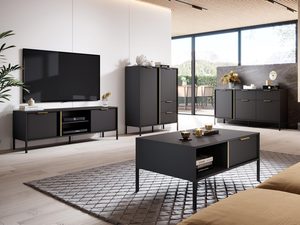 Miniaturka 6 - Elegancka czarna szafka z uchwytami w kolorze złotym, do salonu