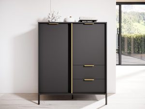 Miniaturka 5 - Przestronna czarna szafka z szufladami i półkami, styl industrialny