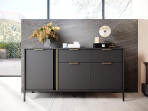 Miniaturka 5 - Czarna komoda z trzema drzwiami i złotymi uchwytami, styl nowoczesny