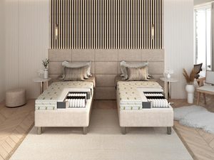 Miniaturka 6 - Nowoczesna sypialnia z dwoma łóżkami kontynentalnymi w jasnej tapicerce