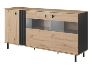 Miniaturka 1 - Drewniana komoda z pionowymi listwami i metalowymi nogami, nowoczesny design