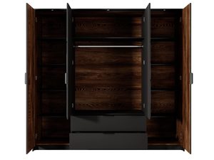 Miniaturka 2 - Wnętrze szafy z otwartymi półkami i drewnianymi akcentami, nowoczesny design