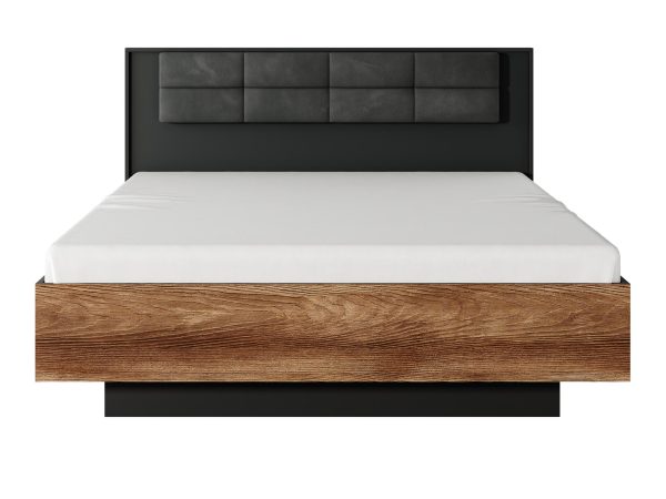 Nowoczesne łóżko drewniane z czarnym zagłówkiem