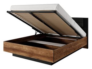 Miniaturka 3 - Łóżko z pojemnikiem na pościel i drewnianym zagłówkiem, nowoczesny styl