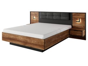Miniaturka 4 - Łóżko drewniane z wbudowanymi szafkami nocnymi i oświetleniem