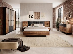 Miniaturka 5 - Aranżacja sypialni z dużym drewnianym łóżkiem i loftowym wystrojem