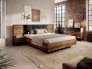 Miniaturka 5 - Aranżacja sypialni w stylu industrialnym z dużym drewnianym łóżkiem