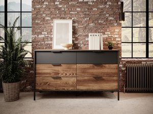 Miniaturka 12 - Industrialna komoda z drewnianym korpusem i czarnymi metalowymi detalami do stylowego wnętrza