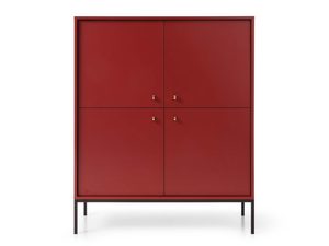 Miniaturka 11 - Komoda czerwona z czterema drzwiami i czarną podstawą