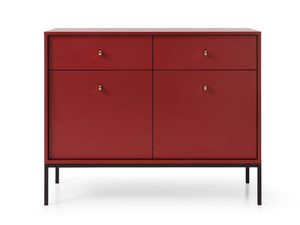 Miniaturka 6 - Nowoczesna komoda czerwona z dwoma szufladami oraz czarnymi nóżkami