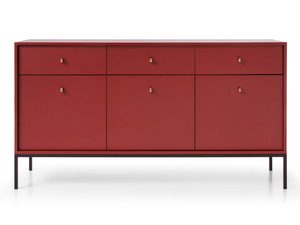 Miniaturka 6 - Nowoczesna czerwona komoda z metalowymi nogami i trzema szufladami