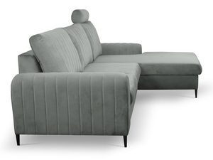 Miniaturka 3 - Szary narożnik welurowy z funkcją spania i pojemnikiem na pościel