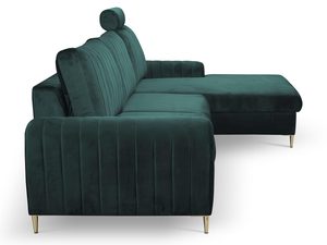 Miniaturka 8 - Zielony narożnik welurowy do salonu z regulowanym zagłówkiem