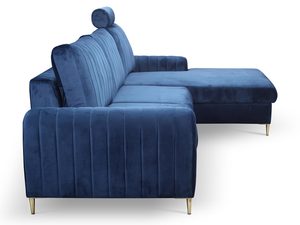 Miniaturka 13 - Granatowy narożnik welurowy do salonu z funkcją spania i pojemnikiem