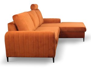 Miniaturka 18 - Pomarańczowy narożnik welurowy do salonu z funkcją spania i pojemnikiem
