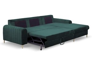 Miniaturka 9 - Zielony narożnik welurowy do salonu z funkcją spania i pojemnikiem